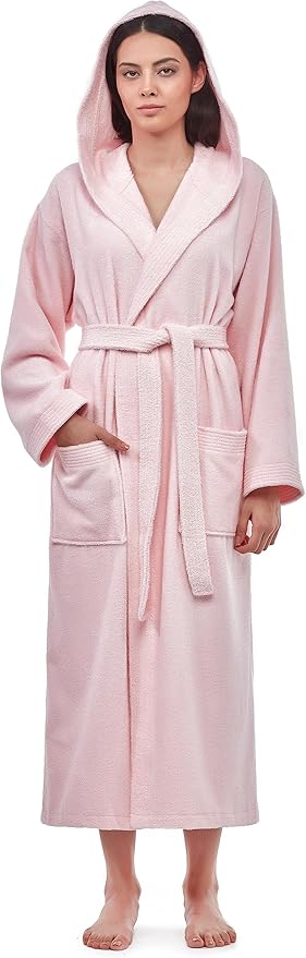 Arus Women's Pacific Hooded Turkish Cotton Bath Robe with Full Length Options