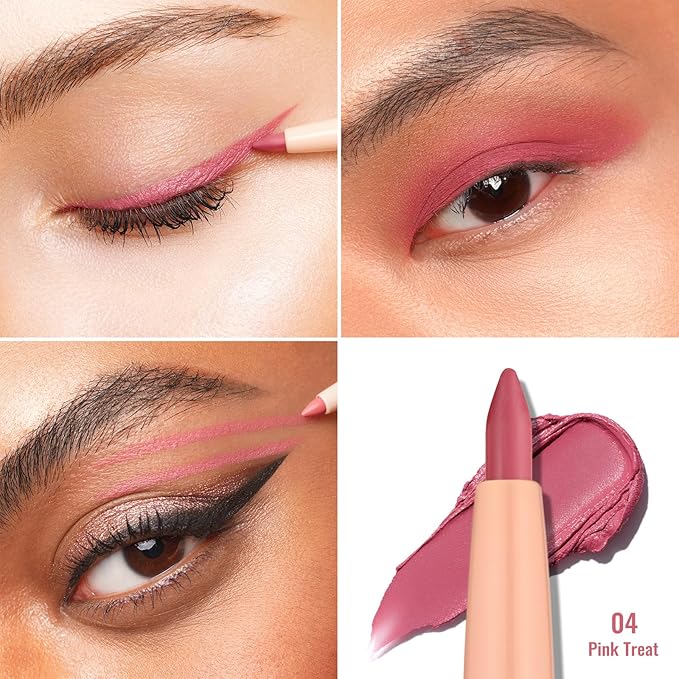 Oulac Pink Retractable Eyeliner Pencil 2in1 Waterproof Makeup Pen for Eye Liner and Lip Liners, Smooth and Creamy, Long Lasting Matte Finish, Vegan & Cruelty-Free, 04 Pink Treat