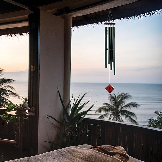 Woodstock Chimes Neptune Wind Chime for Outside 54" Large Evergreen, Deep Tone Sound for Outdoor Garden, Patio, Porch Decor, Encore Collection DCE54