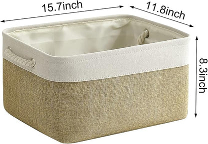 TcaFmac Storage Basket for Organizing - Large 4 Pack Fabric Storage Bins Baskets for Shelves, Foldable Storage Cubes for Closet Cloth Toy Box Gift Organizer(White & Khaki16x12x8 inch)