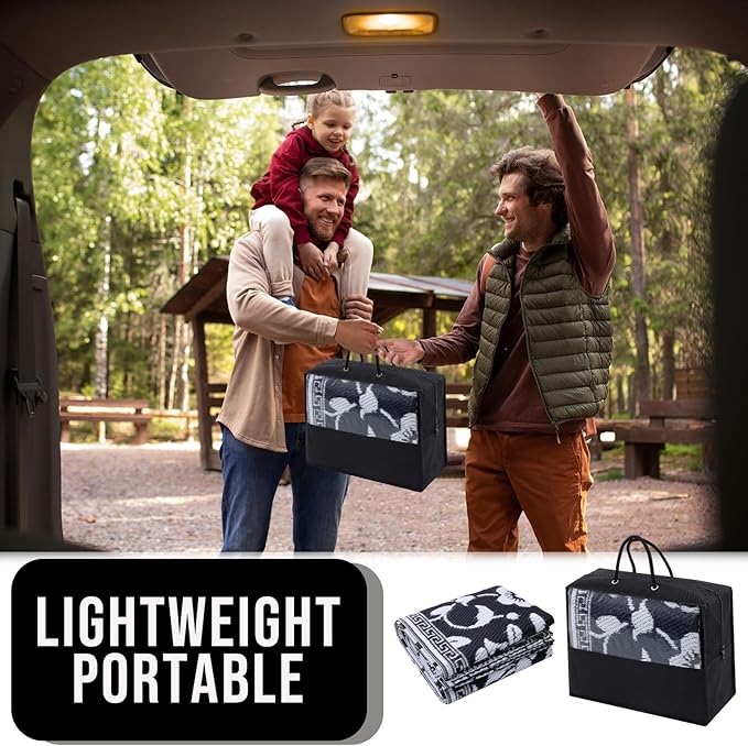 OLANLY Waterproof Outdoor Rug 5x8 ft, Outdoor Plastic Straw Rug with Flower Pattern, Reversible RV Mat for Patio, Camping, Balcony, Deck, Backyard, Black & White