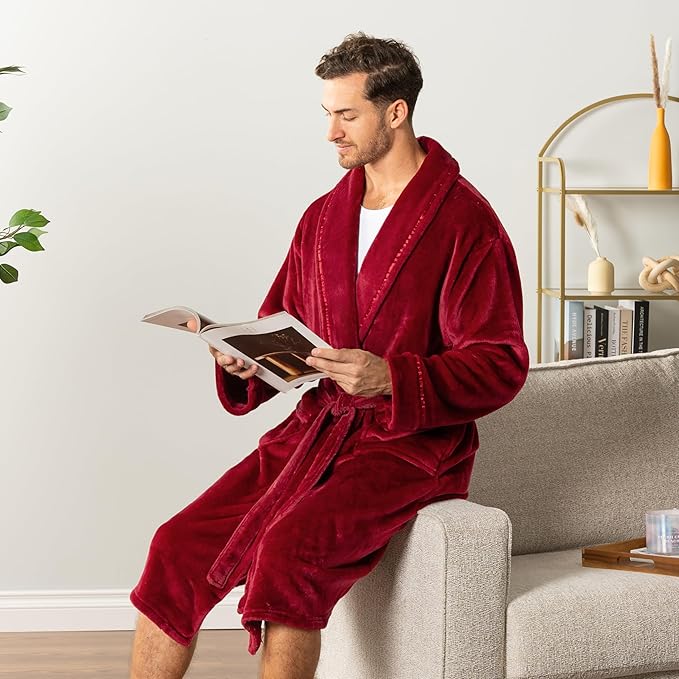 PAVILIA Mens Soft Robe | Warm Fleece Robes for Men, Soft Spa Bathrobe with Shawl Collar and Pockets