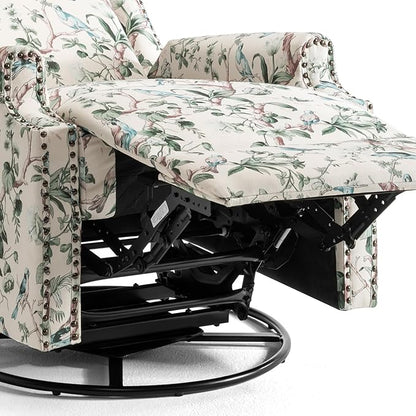UIXE Swivel Rocker Manual Recliner Chair, Wingback Swivel Glider Fabric Nursery Reclining Sofa Chair, High Back Upholstered Arm Chair for Living Room Bedroom - Bird Pattern