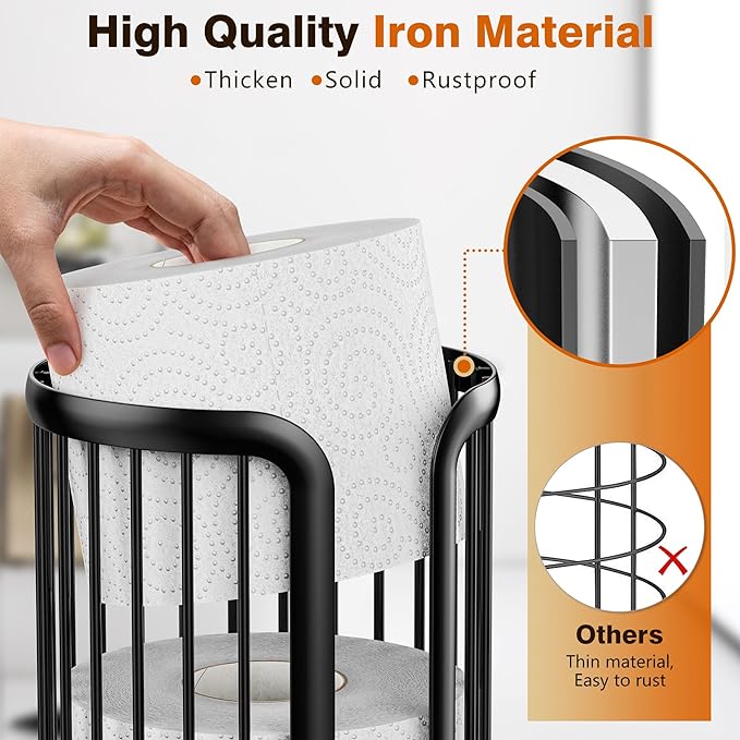 Toilet Paper Holder Stand, Freestanding Toilet Tissue Organizer, Minimalistic Storage Solution, Reserve Mega Rolls-Modern Black