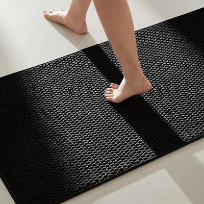 Black Bathroom Rugs Non Slip Washable, Super Absorbent Thin Bath Mat Quick Dry Low Pile Bathroom Rug, Black 24''x47''