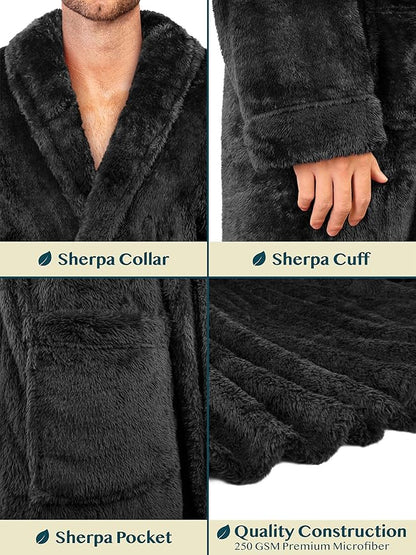 PAVILIA Mens Soft Robe, Plush Fluffy Fleece Bathrobe Men, Long Sherpa Shaggy Spa Robe