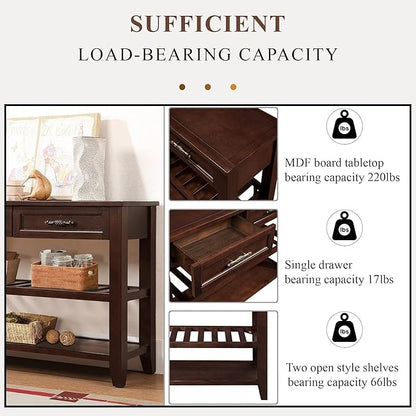 Solid Wood Console Table Sofa Tables with Drawers and Shelves Small Entryway Table for Living Room,Decorative,Foyer(42" Espresso)