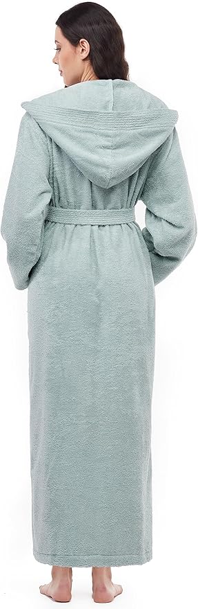 Arus Women's Pacific Hooded Turkish Cotton Bath Robe with Full Length Options