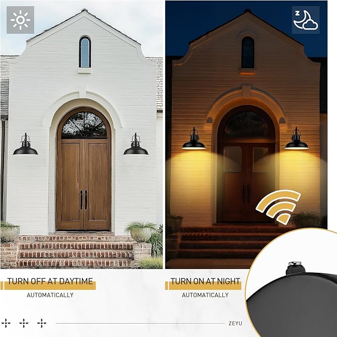 zeyu 18 Inch Dusk to Dawn Outdoor Barn Light, 1-Light Gooseneck Wall Light, Modern Wall Sconce for Garden Garage, Matte Black Finish, 016-1BL-PC BK