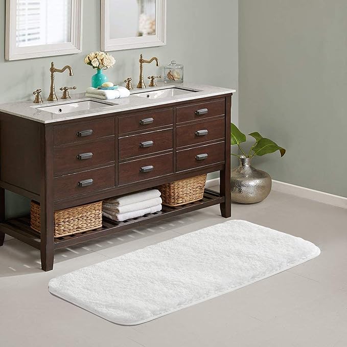 Suchtale Extra Soft and Absorbent Shaggy Bath Mat (24 x 60, White) Machine Washable Microfiber Bath Mat for Bathroom, Non Slip Luxury Floor Mat