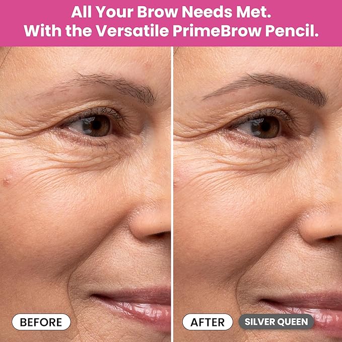 PrimeBrow Pencil for Mature Women ?€? Ultra-Precise Tip for Natural, Hair-Like Strokes ?€? Smudge-Proof & Long-Lasting Wear ?€? Great for Thinning, Sparse, or Graying Brows (Silver Queen)