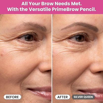 PrimeBrow Pencil for Mature Women ?€? Ultra-Precise Tip for Natural, Hair-Like Strokes ?€? Smudge-Proof & Long-Lasting Wear ?€? Great for Thinning, Sparse, or Graying Brows (Silver Queen)