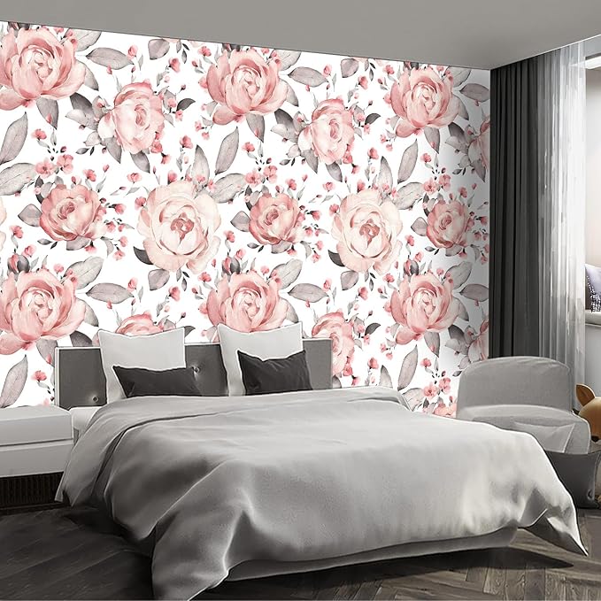 Pink Floral Wall murals Peel and Stick Flowers Wallpaper for Bedroom Living Room - 58"x86"