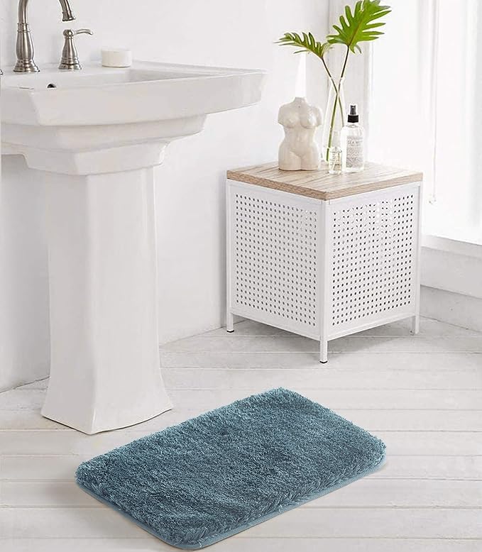 Suchtale Non Slip Bath Mat (16 x 24, Slate) Water Absorbent Soft Microfiber Shaggy Bath Mat Thick Plush Rug for Shower Machine Washable