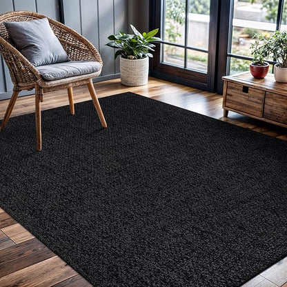 CAMILSON Easy Jute Rug 5x7, Indoor Outdoor Dark Gray Black Farmhouse Area Rugs for Living Room Patio and Kitchen Rug, Solid Boho Woven Design, Easy-Cleaning, Washable Outside Carpet Alfombras (5 x 7)