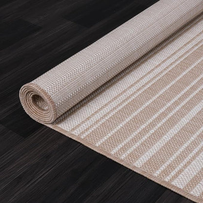 Stripe Outdoor Rug 5x7 Washable Outside Carpet for Indoor Patio Porch Waterproof Easy Cleaning Non Shedding Area Rugs Beige 5 x 7