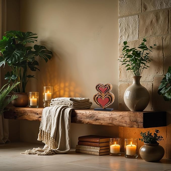 Decozen Gifts for Mom - Wooden Heart Sculpture - Mother's Day Birthday Gifts, Home, Office, Living Room, Shelf, Fireplace, Farmhouse, Tabletop, Boho and Mantle Decor - Mothers Day Decorations