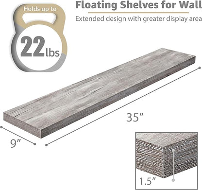 Sorbus Floating Shelves for Wall - 35 Inch Long Bathroom Shelves, Wall Decor for Bedroom, Kitchen, Living Room & Book Storage - Mounted Floating Shelf with Invisible Brackets (Gray, 3 Pack)