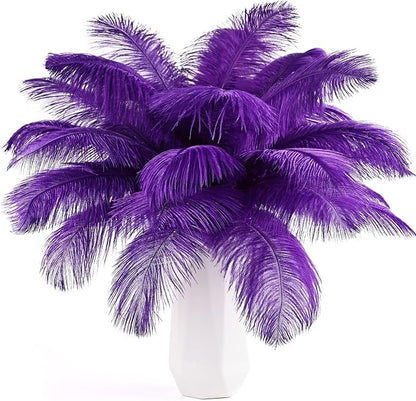 THARAHT Purple Ostrich Feathers 24pcs Natural Bulk 8-10Inch 20cm-25cm for Crafts Wedding Party Centerpieces Halloween and Home Decoration Feather