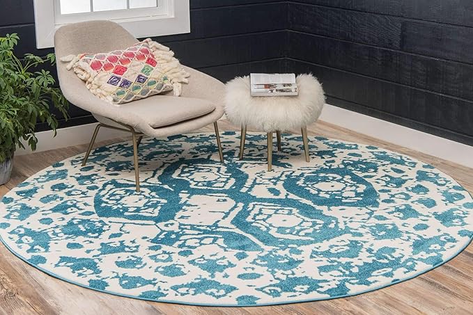 Unique Loom Rosso Collection Vintage Traditional Distressed Blue Round Rug (3' 3 x 3' 3)