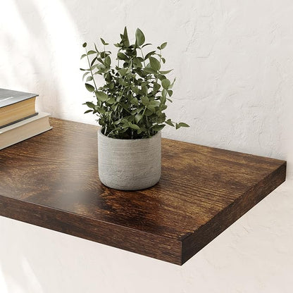 Wall Shelf Set of 2, Rustic Brown Floating Shelves 36 in W x 10 in D x 1 in H, Wooden Floating Wall Shelf with Invisible Brackets for Living Room/Bedroom/Bathroom/Kitchen Storage and Decor