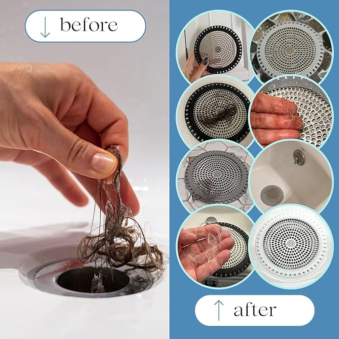 Shower Drain Hair Catcher – Ultra ShowerRing 5" Drain Cover for Flat & Domed Floors | Stainless Steel Hair Trap with Silicone Rim | High-Flow Strainer Prevents Clogs - White