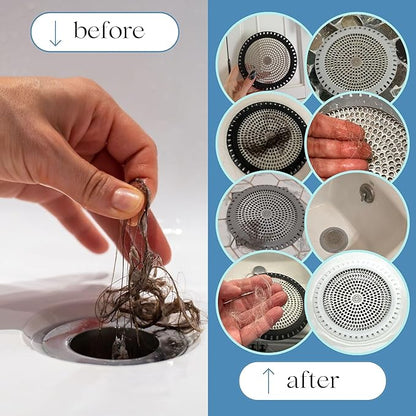 Shower Drain Hair Catcher – Ultra ShowerRing 5" Drain Cover for Flat & Domed Floors | Stainless Steel Hair Trap with Silicone Rim | High-Flow Strainer Prevents Clogs - Gray