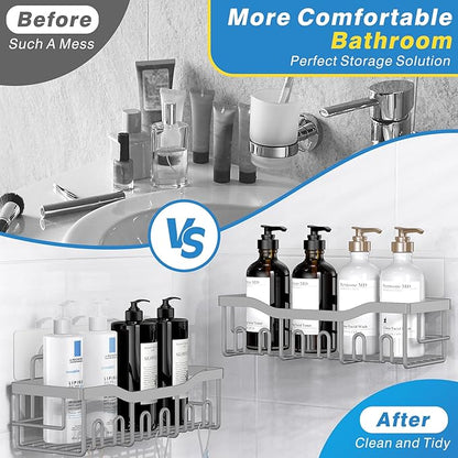 5-Pack Rustproof Stainless Steel Shower Caddy – No Drill Adhesive Bathroom Organizer with Large Capacity, Spacious Shower Shelves for Inside Shower, Kitchen & Home Decor Storage-XL Size