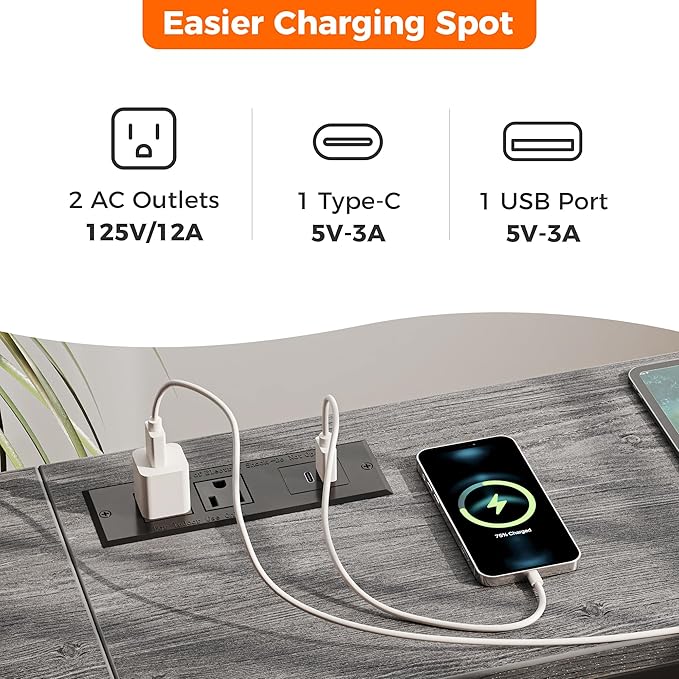SUPERJARE 78.7 Inch Console Table with Outlet, Sofa Table with Charging Station, Narrow Hallway Entryway Table, Behind Couch Table, for Living Room, Charcoal Gray