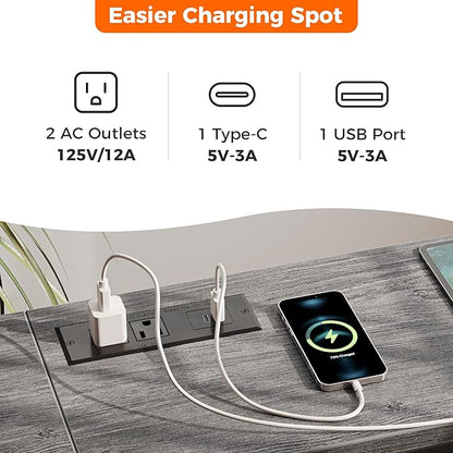 SUPERJARE 78.7 Inch Console Table with Outlet, Sofa Table with Charging Station, Narrow Hallway Entryway Table, Behind Couch Table, for Living Room, Charcoal Gray