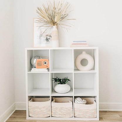 OrganiHaus Set of 3 Woven Storage Baskets for Organizing, Cotton Rope Organizer Bins for Shelves, Closet & Nursery, Dog Toy Basket, Decorative Bins for Toys, Towels & Books - 15x10x9, Rainbow Stitches