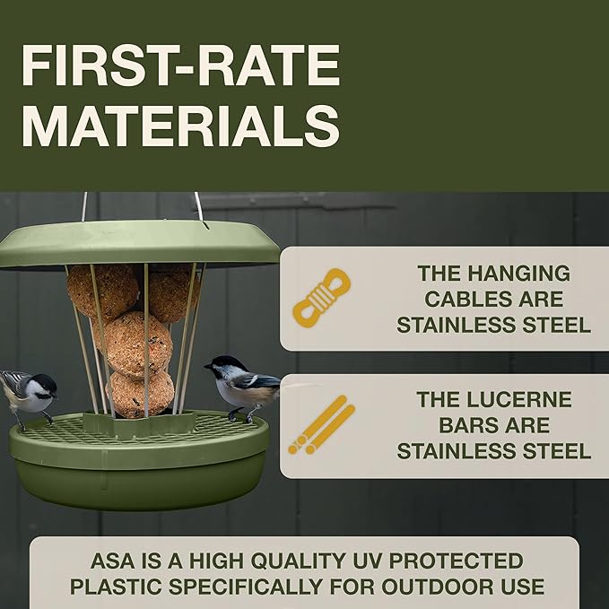 SWISSINNO No Mess Bird Feeder Lucerne Smart Birds for Fat Balls - Feed Birds, not mice & Rats! Robust & Reliable for Hanging - Green