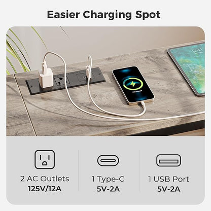 SUPERJARE Console Table with Outlet, 63 Inch Sofa Table with Charging Station, Narrow Hallway Entryway Table, Behind Couch Table, for Living Room, Oak