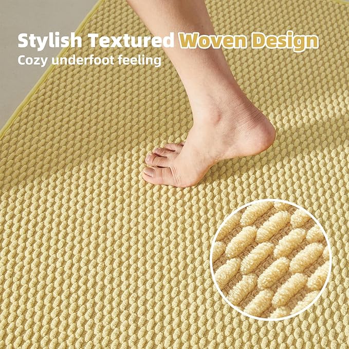 Bathroom Rugs Non Slip Washable, Super Absorbent Thin Bath Mat Small Quick Dry Low Pile Bathroom Rug, Yellow 20"x30"