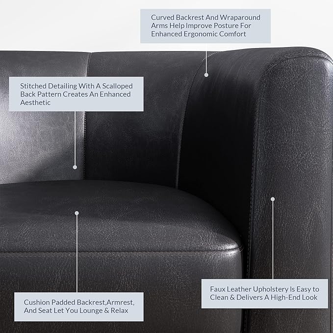 BELLEZE Accent Barrel Chair Set of 2, Linen Round Chair Club Tub Sofa Corner Chair with Flared Legs and Cozy Soft Padding for Living Room Bedroom Waiting Room - Brown