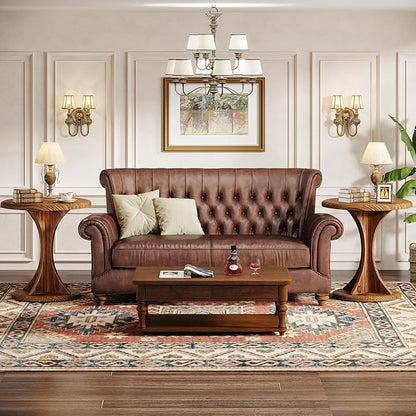 Tribesigns Round End Table for Living Room, Wood Side Table Set of 2, Mid-Century Bedside Nightstand for Bedroom, Accent Table, Easy Assembly, Vintage Brown