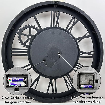 The B-Style Large Wall Clock 24 inch Moving Gear Wall Clock Oversized Vintage Farmhouse Wall Clocks for Living Room Decor Rustic Industrial Wood Clock (Black walunt Wood and Bronze)
