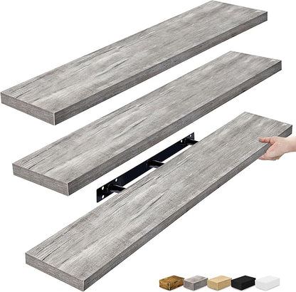 Sorbus Floating Shelves for Wall - 48 Inch Long Bathroom Shelves, Wall Decor for Bedroom, Kitchen, Living Room & Book Storage - Mounted Floating Shelf with Invisible Brackets (Gray, 3 Pack)
