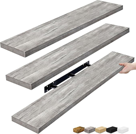 Sorbus Floating Shelves for Wall - 48 Inch Long Bathroom Shelves, Wall Decor for Bedroom, Kitchen, Living Room & Book Storage - Mounted Floating Shelf with Invisible Brackets (Gray, 3 Pack)