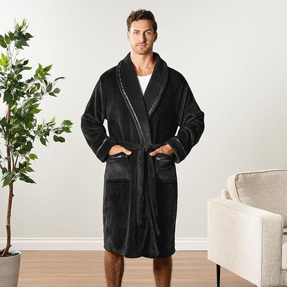 PAVILIA Mens Soft Robe | Warm Fleece Robes for Men, Soft Spa Bathrobe with Shawl Collar and Pockets