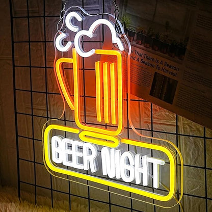 Beer Night Neon Sign for Man Cave Bar Decor Yellow White Beer Neon Light Bar Neon Sign Wall Art for Bedroom Beer Pub Man Cave Restaurant Party Decor