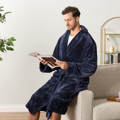 PAVILIA Mens Soft Robe, Plush Fluffy Fleece Bathrobe Men, Long Sherpa Shaggy Spa Robe