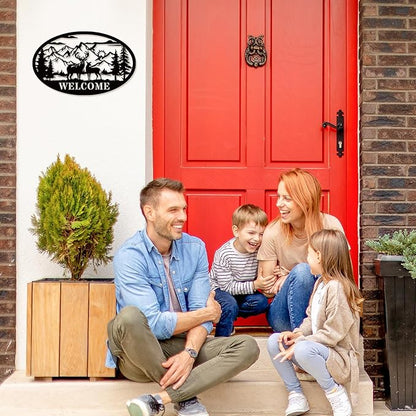 Rustic Metal Deer Cabin Sign, Outdoor Welcome Sign for Front Porch, Great Gift for Hunters, Farmhouse Cabin Decor