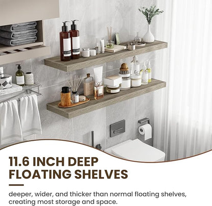 48 Inch Floating Shelves, 12 Inch Deep Floating Shelves for Wall, Floating Shelf with Invisible Brackets, 12 inch Deep Wall Shelves for Bathroom, Bedroom, Living Room, Vintage Gray Oak
