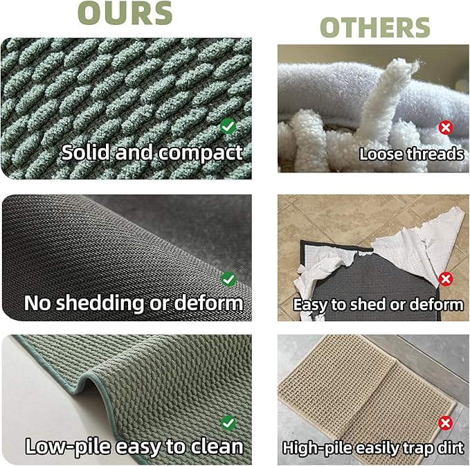 Bathroom Rugs Non Slip Washable, Super Absorbent Thin Bath Mat Quick Dry Low Pile Bathroom Rug, Sage Green 20"x48"