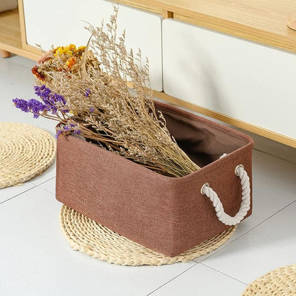TheWarmHome Fabric Storage Basket for Home, Shelf, Closet - Canvas Bin for Dog Toys and Baby Items (Brown, 1 Pack, 13.8L9.8W6.7H)