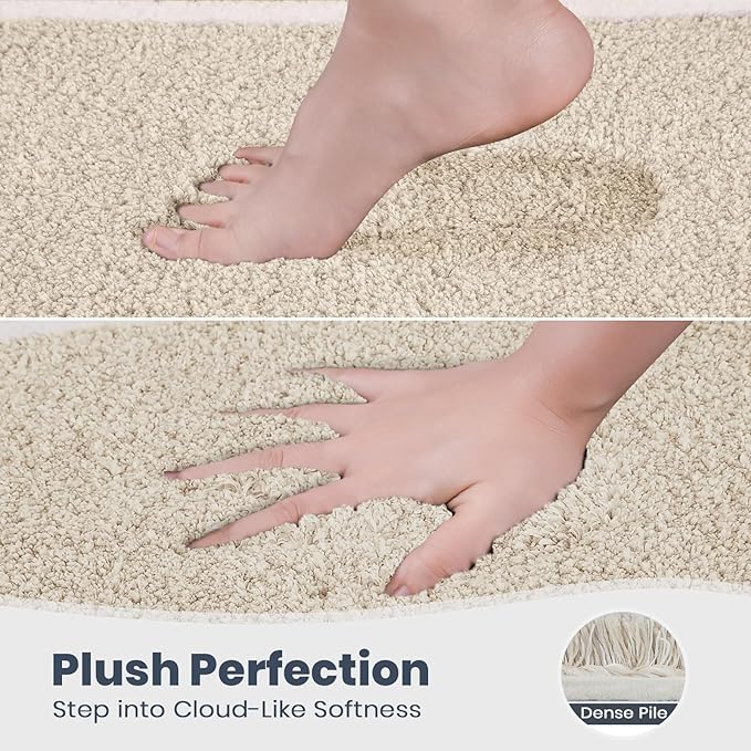 PURRUGS Bathroom Rug Non-Slip Machine Washable 20" x 24" U-Shaped, Super Absorbent and Quick Dry Shaggy Microfiber Bath Mat, Extra Soft and Plush Contour Rug for Toilet Base, Beige