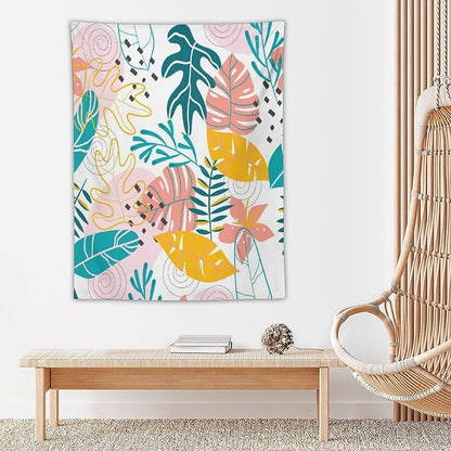 ICMOLYYENLO Tropical Green Leaves Tapestry, Exotic Leaves Beautiful Bedroom Wall Hanging, Floral Poster Blanket for Bedroom Living Room Dormitory Apartment 60x60 Inch