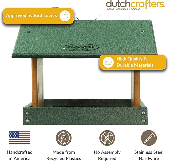 Poly Hanging Hopper Bird Feeder, Large Hanging Bird Feeder for Outside, Outdoors - Amish American Made (Turf Green & Cedar)