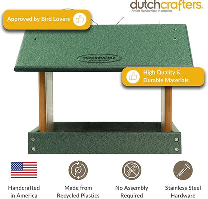 Poly Hanging Hopper Bird Feeder, Large Hanging Bird Feeder for Outside, Outdoors - Amish American Made (Turf Green & Cedar)